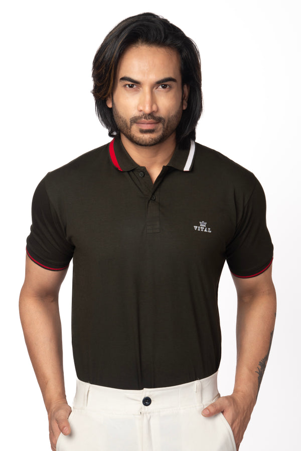 Ribbed Collar Polo T-shirt