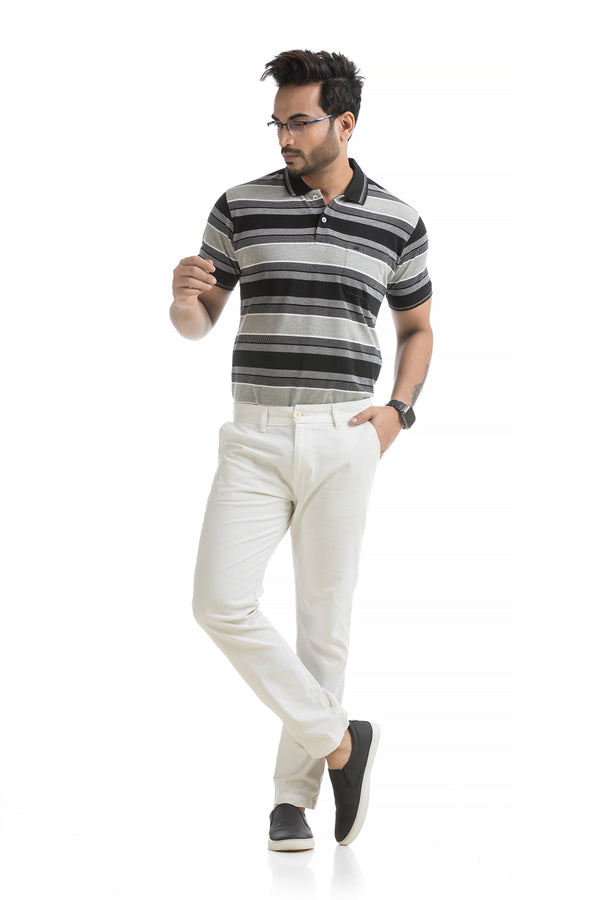 Mono Pattern Striped Polo T-shirt
