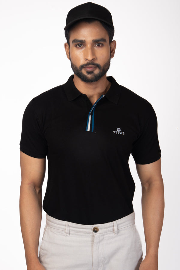 Flat Knit Polo T-shirt with Contrast Placket