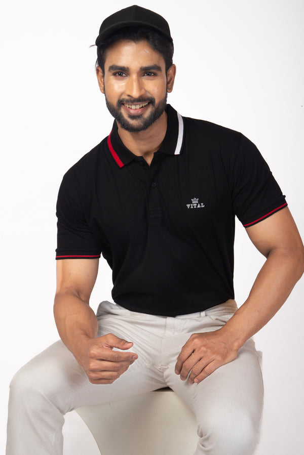 Ribbed Collar Polo T-shirt