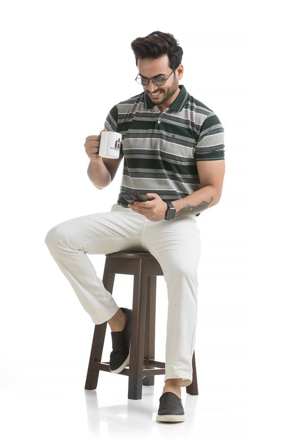 Mono Pattern Striped Polo T-shirt
