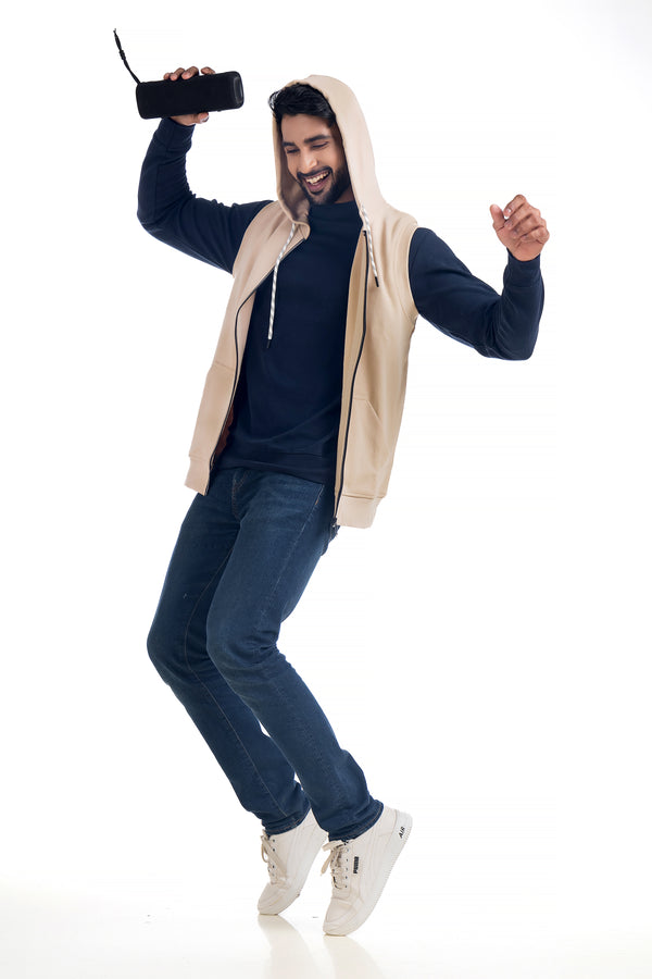 Zip-Up Half Sleeve Jacket with Hoodie