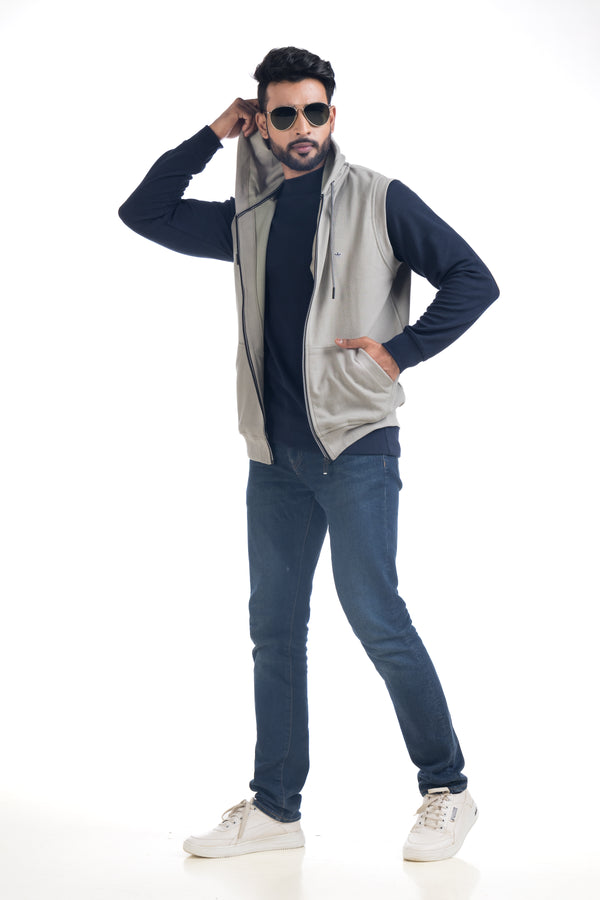 Zip-Up Half Sleeve Jacket with Hoodie