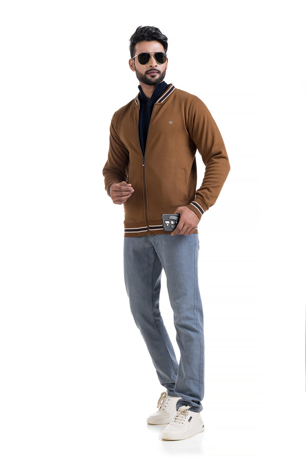 Full-Sleeves Ribbed Collar Jacket