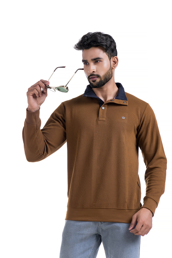 Button-Up Fine Knit Sweatshirt