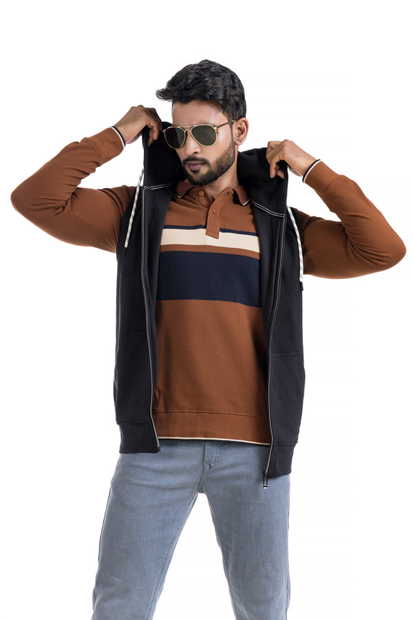 Zip-Up Half Sleeve Jacket with Hoodie