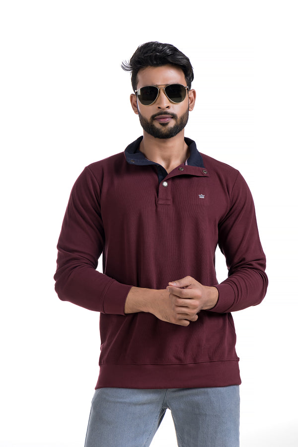 Button-Up Fine Knit Sweatshirt
