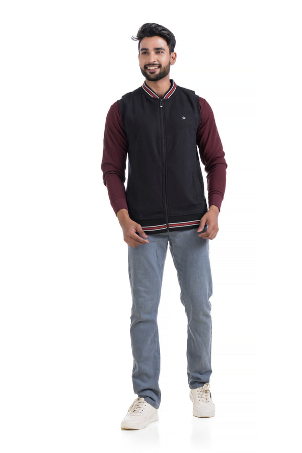 Sleeveless Ribbed Collar Jacket