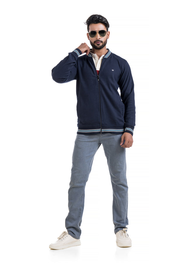 Full-Sleeves Ribbed Collar Jacket