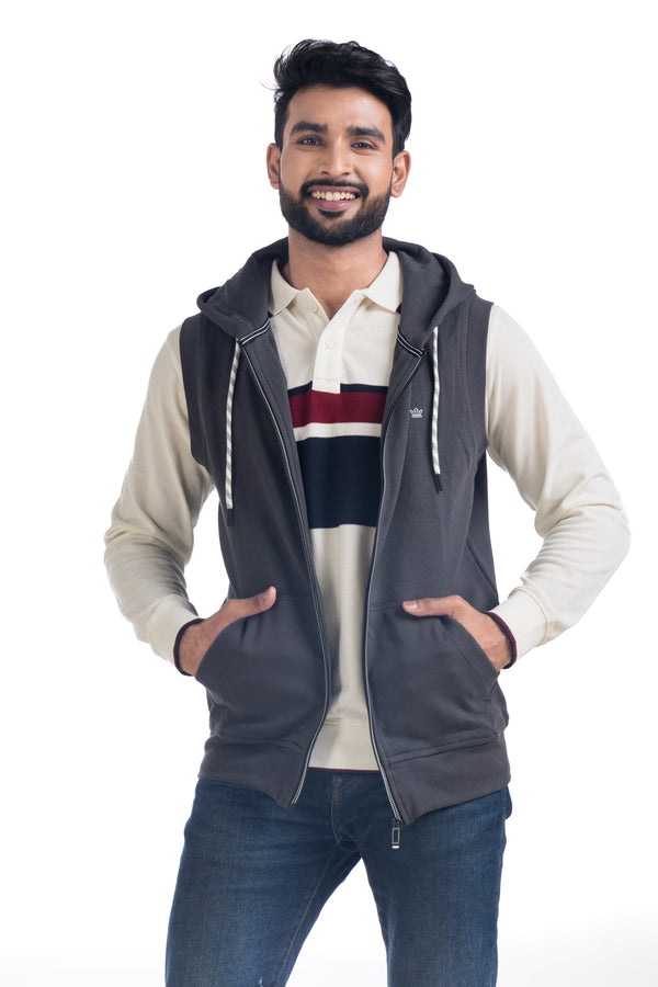 Zip-Up Half Sleeve Jacket with Hoodie