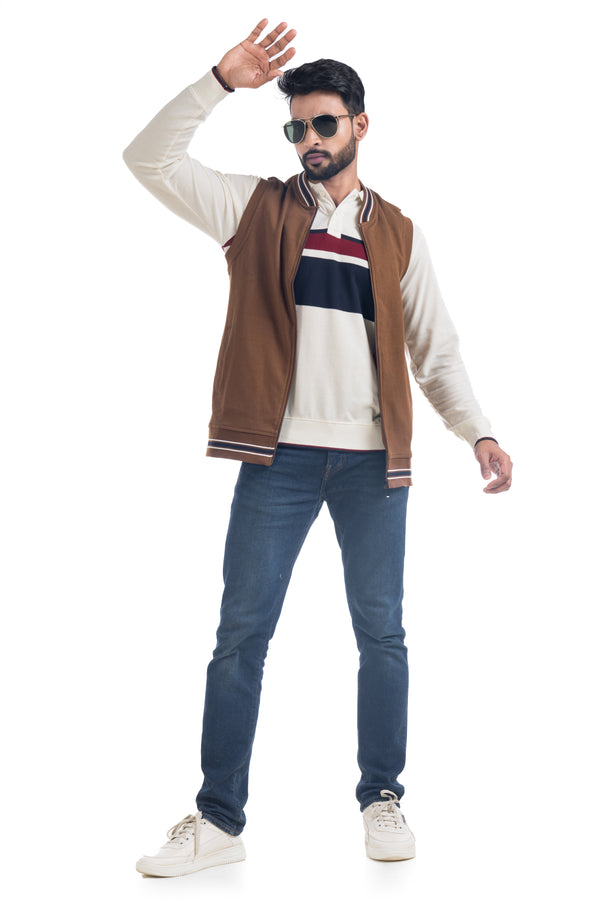 Sleeveless Ribbed Collar Jacket