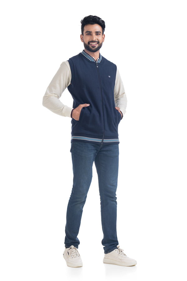 Sleeveless Ribbed Collar Jacket