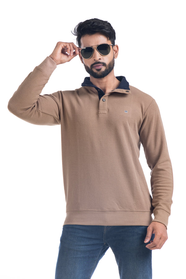 Button-Up Fine Knit Sweatshirt