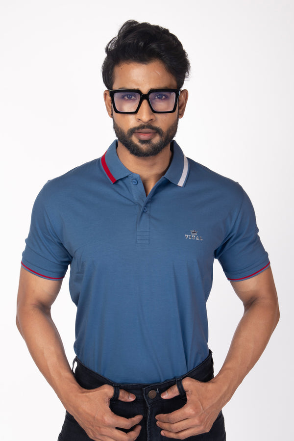 Ribbed Collar Polo T-shirt