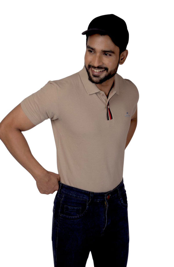 Flat Knit Polo T-shirt with Contrast Placket